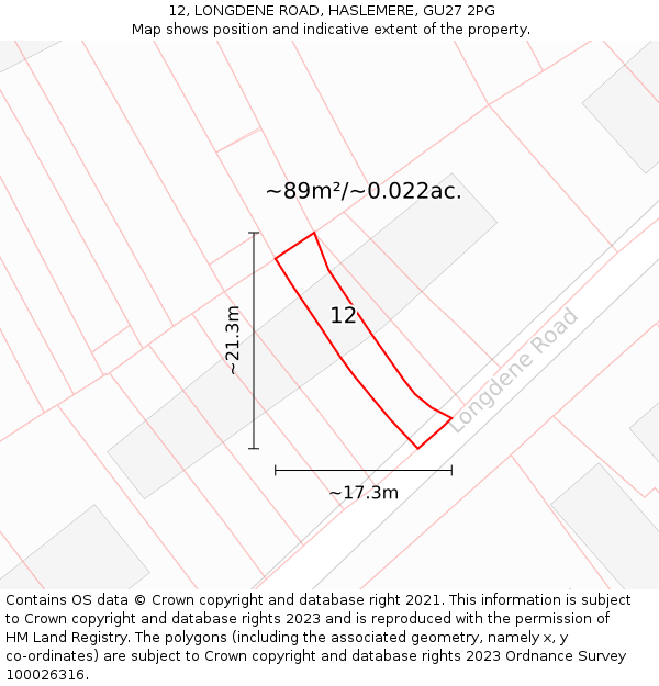 12, LONGDENE ROAD, HASLEMERE, GU27 2PG: Plot and title map