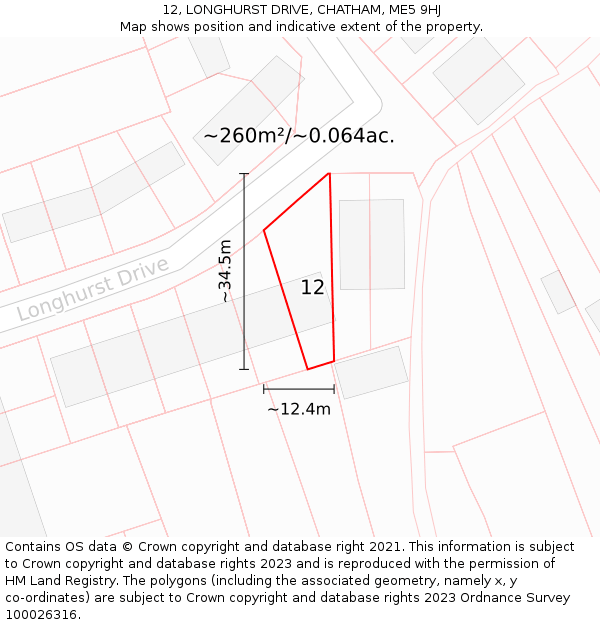 12, LONGHURST DRIVE, CHATHAM, ME5 9HJ: Plot and title map