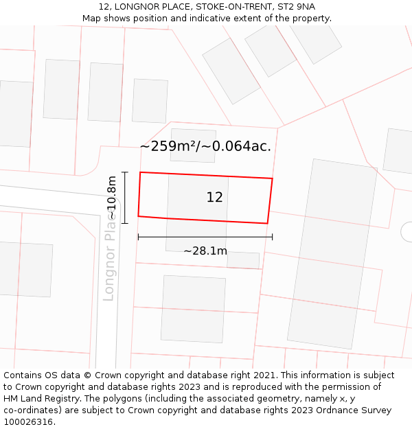 12, LONGNOR PLACE, STOKE-ON-TRENT, ST2 9NA: Plot and title map