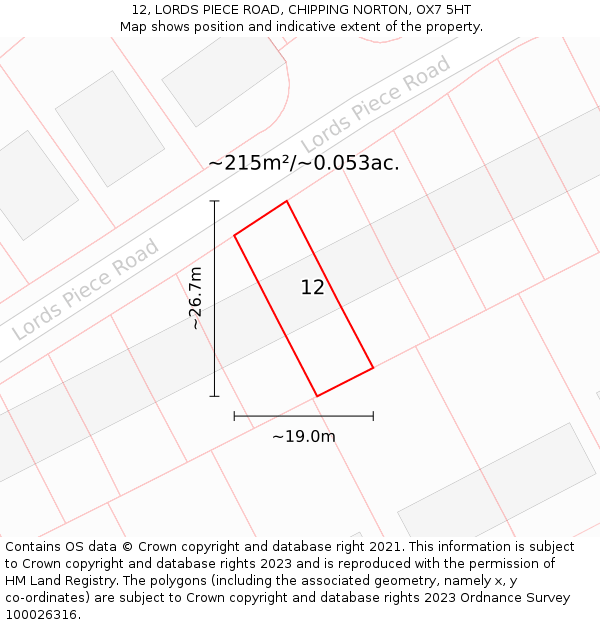 12, LORDS PIECE ROAD, CHIPPING NORTON, OX7 5HT: Plot and title map