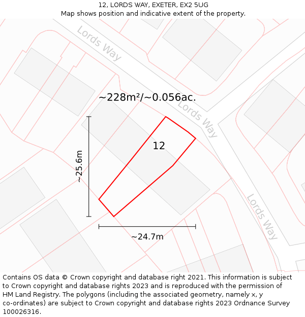 12, LORDS WAY, EXETER, EX2 5UG: Plot and title map