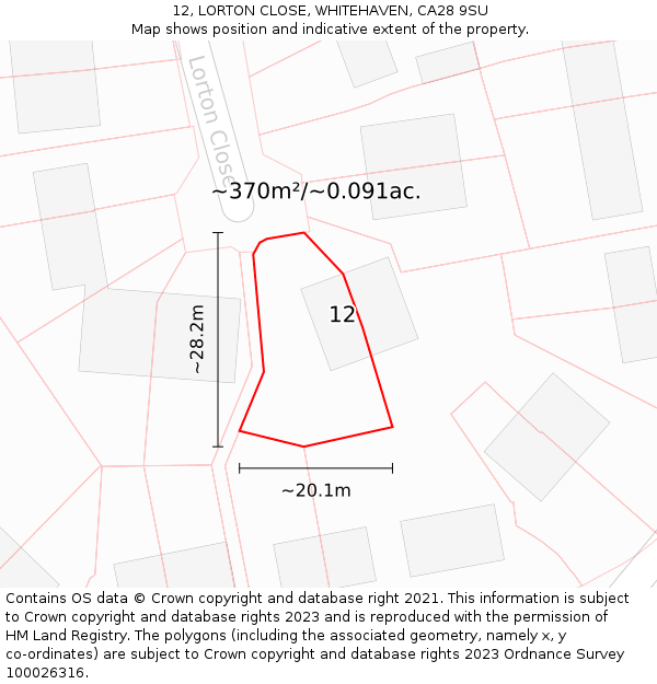 12, LORTON CLOSE, WHITEHAVEN, CA28 9SU: Plot and title map