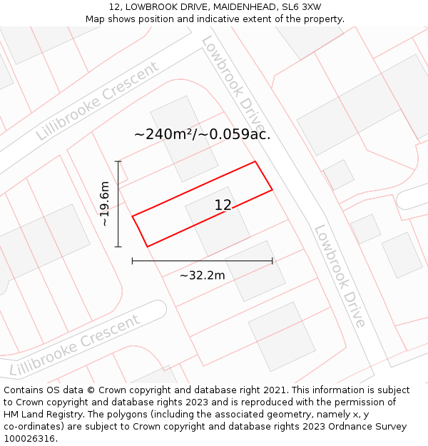 12, LOWBROOK DRIVE, MAIDENHEAD, SL6 3XW: Plot and title map