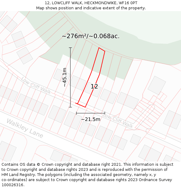 12, LOWCLIFF WALK, HECKMONDWIKE, WF16 0PT: Plot and title map