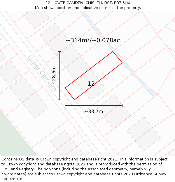 12, LOWER CAMDEN, CHISLEHURST, BR7 5HX: Plot and title map