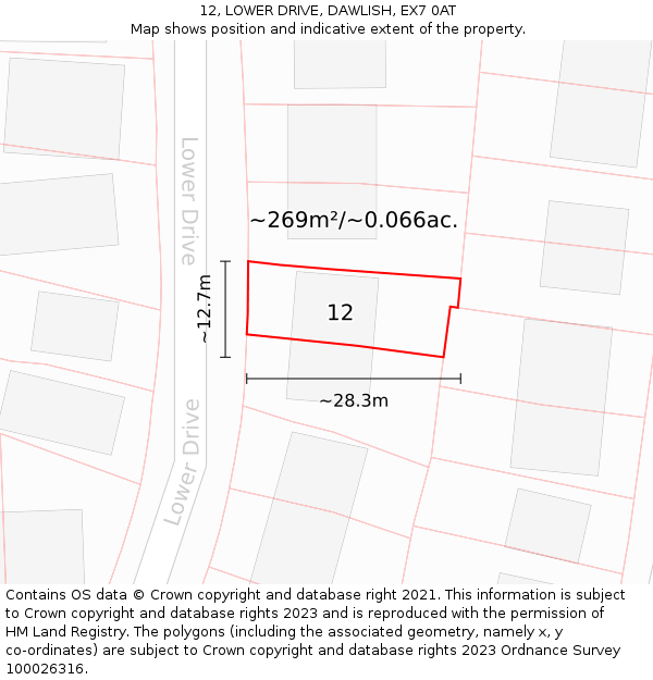 12, LOWER DRIVE, DAWLISH, EX7 0AT: Plot and title map