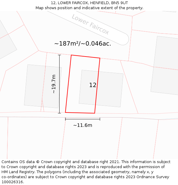 12, LOWER FAIRCOX, HENFIELD, BN5 9UT: Plot and title map