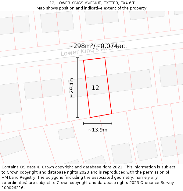 12, LOWER KINGS AVENUE, EXETER, EX4 6JT: Plot and title map
