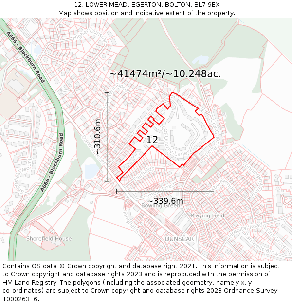 12, LOWER MEAD, EGERTON, BOLTON, BL7 9EX: Plot and title map