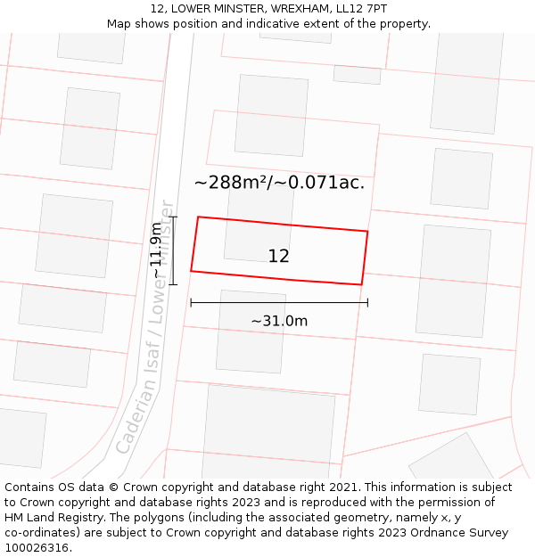 12, LOWER MINSTER, WREXHAM, LL12 7PT: Plot and title map