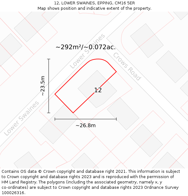 12, LOWER SWAINES, EPPING, CM16 5ER: Plot and title map
