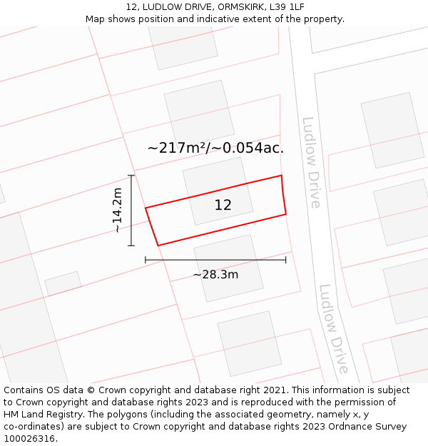 12, LUDLOW DRIVE, ORMSKIRK, L39 1LF: Plot and title map