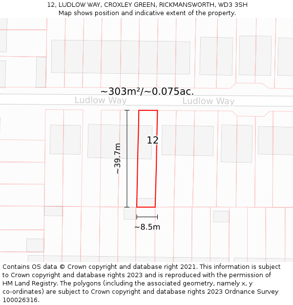 12, LUDLOW WAY, CROXLEY GREEN, RICKMANSWORTH, WD3 3SH: Plot and title map