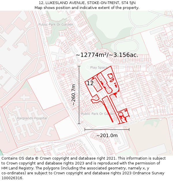 12, LUKESLAND AVENUE, STOKE-ON-TRENT, ST4 5JN: Plot and title map