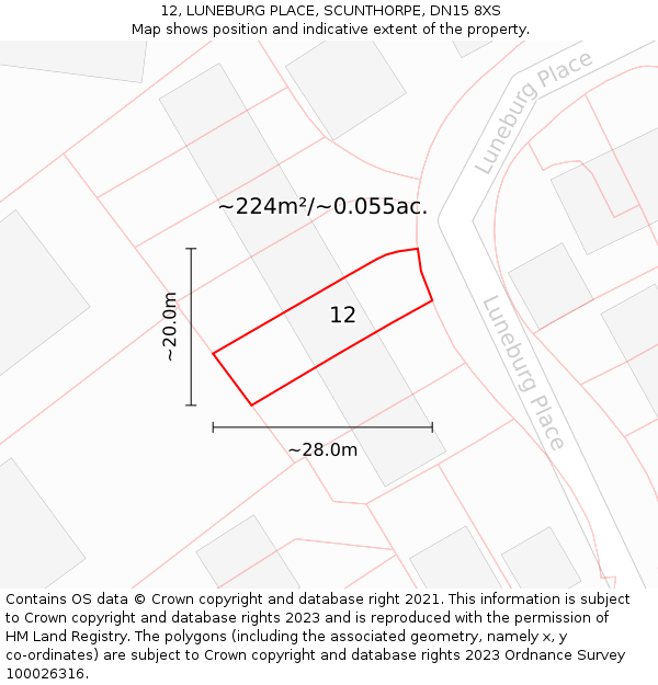 12, LUNEBURG PLACE, SCUNTHORPE, DN15 8XS: Plot and title map