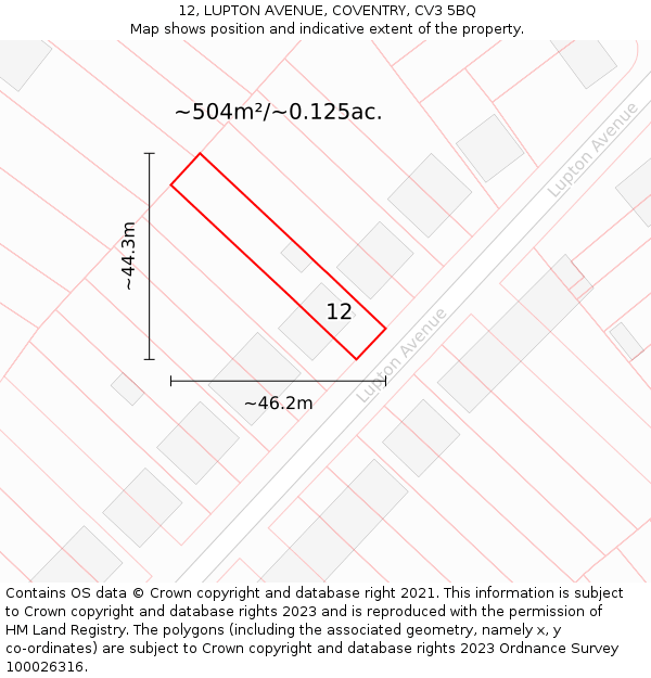 12, LUPTON AVENUE, COVENTRY, CV3 5BQ: Plot and title map