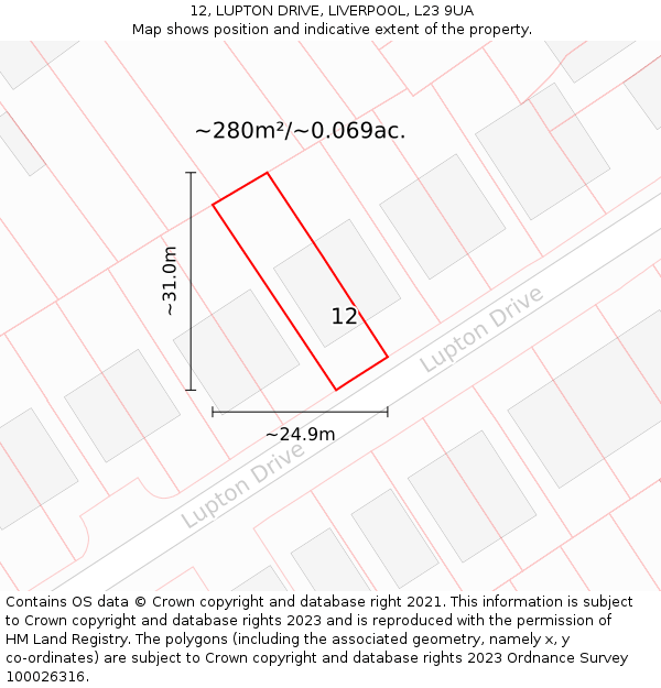 12, LUPTON DRIVE, LIVERPOOL, L23 9UA: Plot and title map