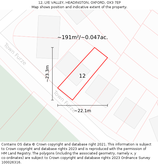 12, LYE VALLEY, HEADINGTON, OXFORD, OX3 7EP: Plot and title map