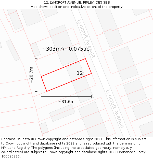 12, LYNCROFT AVENUE, RIPLEY, DE5 3BB: Plot and title map