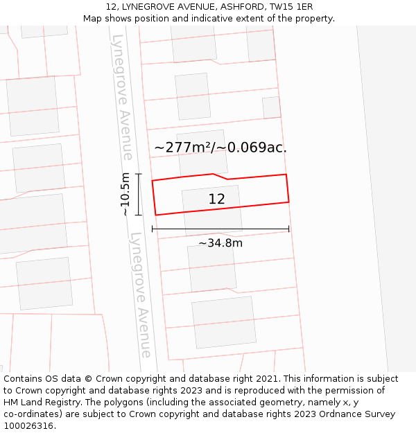 12, LYNEGROVE AVENUE, ASHFORD, TW15 1ER: Plot and title map