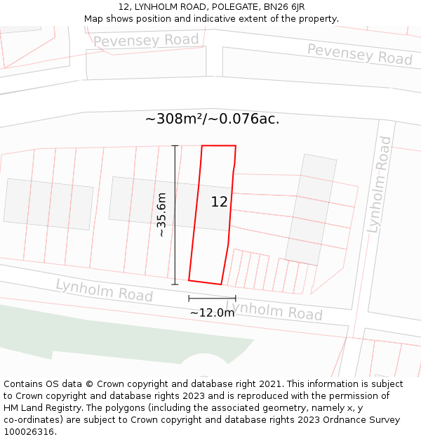 12, LYNHOLM ROAD, POLEGATE, BN26 6JR: Plot and title map