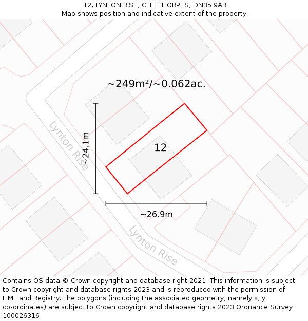 12, LYNTON RISE, CLEETHORPES, DN35 9AR: Plot and title map