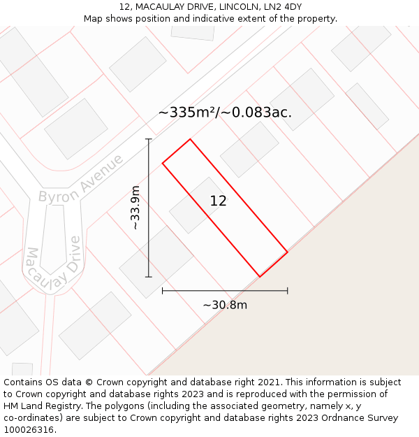 12, MACAULAY DRIVE, LINCOLN, LN2 4DY: Plot and title map