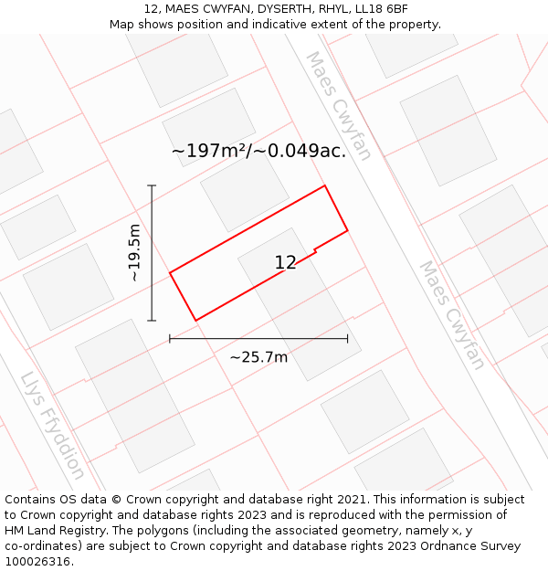 12, MAES CWYFAN, DYSERTH, RHYL, LL18 6BF: Plot and title map
