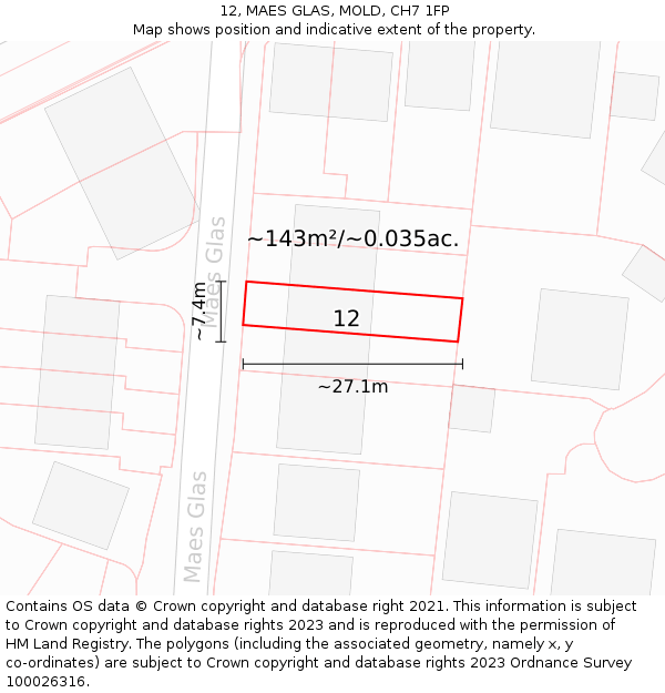 12, MAES GLAS, MOLD, CH7 1FP: Plot and title map