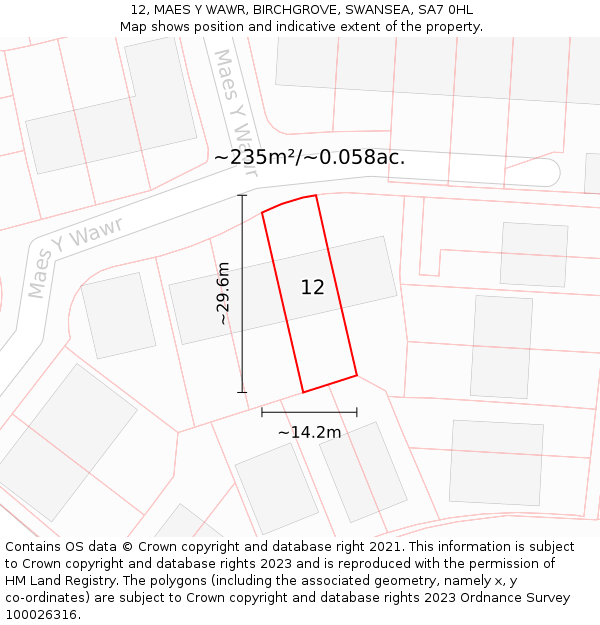12, MAES Y WAWR, BIRCHGROVE, SWANSEA, SA7 0HL: Plot and title map