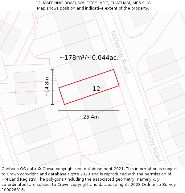 12, MAFEKING ROAD, WALDERSLADE, CHATHAM, ME5 9HG: Plot and title map