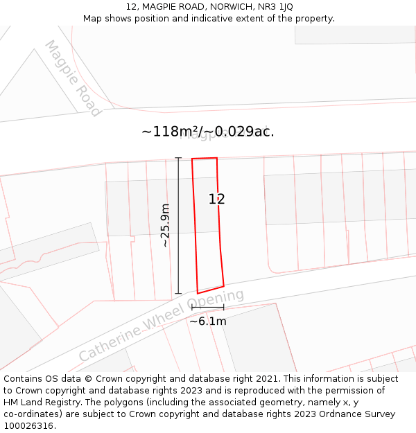 12, MAGPIE ROAD, NORWICH, NR3 1JQ: Plot and title map