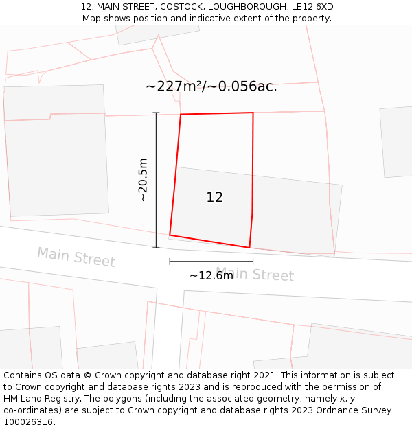 12, MAIN STREET, COSTOCK, LOUGHBOROUGH, LE12 6XD: Plot and title map