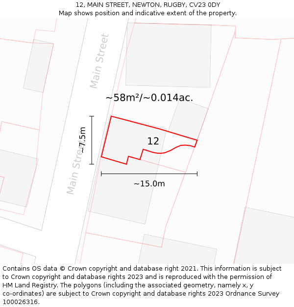 12, MAIN STREET, NEWTON, RUGBY, CV23 0DY: Plot and title map