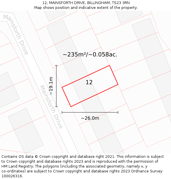 12, MAINSFORTH DRIVE, BILLINGHAM, TS23 3RN: Plot and title map