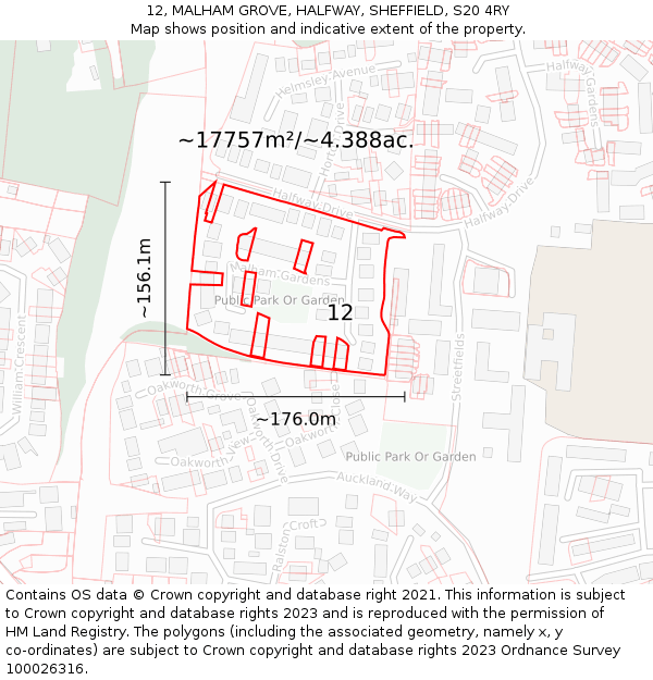 12, MALHAM GROVE, HALFWAY, SHEFFIELD, S20 4RY: Plot and title map
