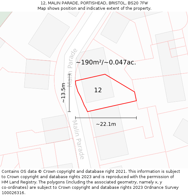 12, MALIN PARADE, PORTISHEAD, BRISTOL, BS20 7FW: Plot and title map