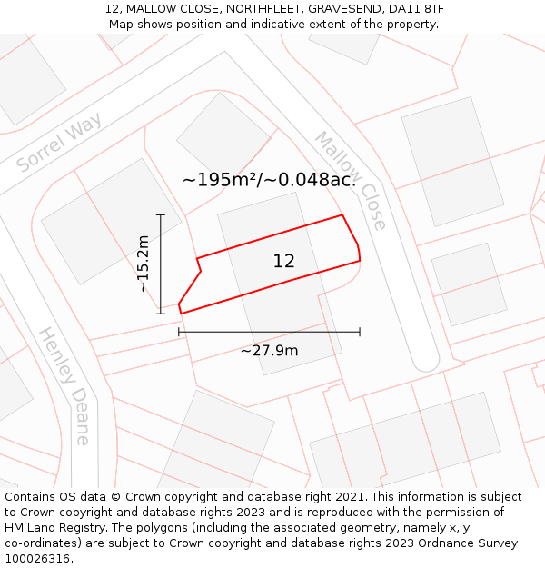 12, MALLOW CLOSE, NORTHFLEET, GRAVESEND, DA11 8TF: Plot and title map