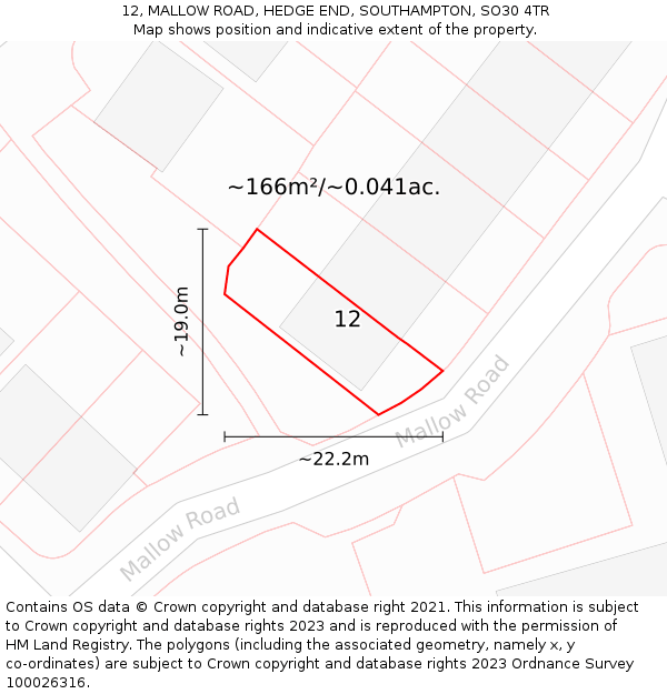 12, MALLOW ROAD, HEDGE END, SOUTHAMPTON, SO30 4TR: Plot and title map