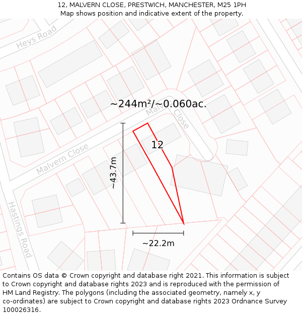 12, MALVERN CLOSE, PRESTWICH, MANCHESTER, M25 1PH: Plot and title map