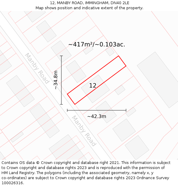 12, MANBY ROAD, IMMINGHAM, DN40 2LE: Plot and title map