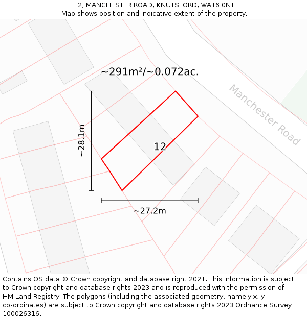 12, MANCHESTER ROAD, KNUTSFORD, WA16 0NT: Plot and title map