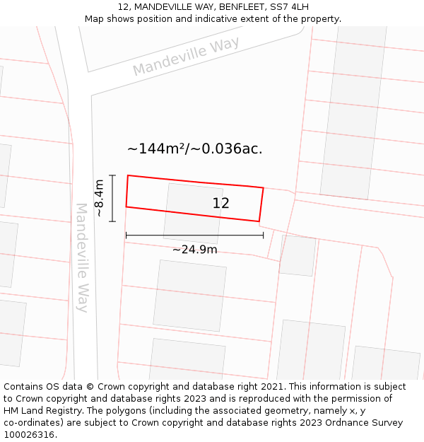 12, MANDEVILLE WAY, BENFLEET, SS7 4LH: Plot and title map