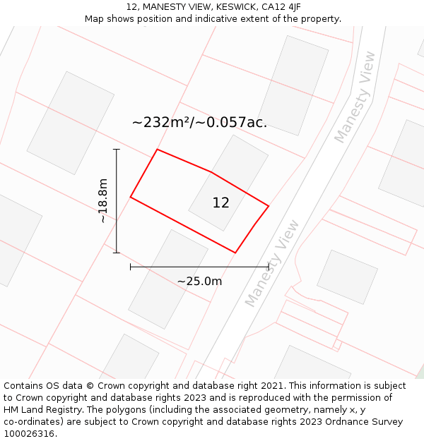 12, MANESTY VIEW, KESWICK, CA12 4JF: Plot and title map