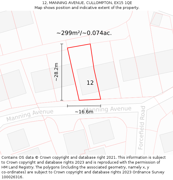 12, MANNING AVENUE, CULLOMPTON, EX15 1QE: Plot and title map