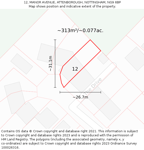 12, MANOR AVENUE, ATTENBOROUGH, NOTTINGHAM, NG9 6BP: Plot and title map