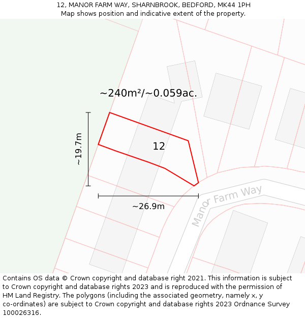 12, MANOR FARM WAY, SHARNBROOK, BEDFORD, MK44 1PH: Plot and title map