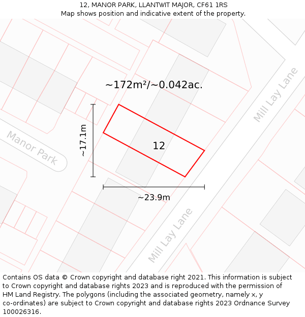 12, MANOR PARK, LLANTWIT MAJOR, CF61 1RS: Plot and title map