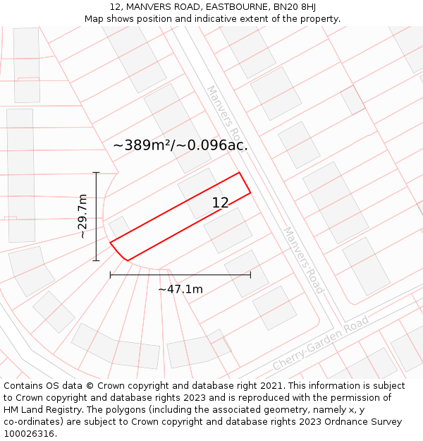 12, MANVERS ROAD, EASTBOURNE, BN20 8HJ: Plot and title map