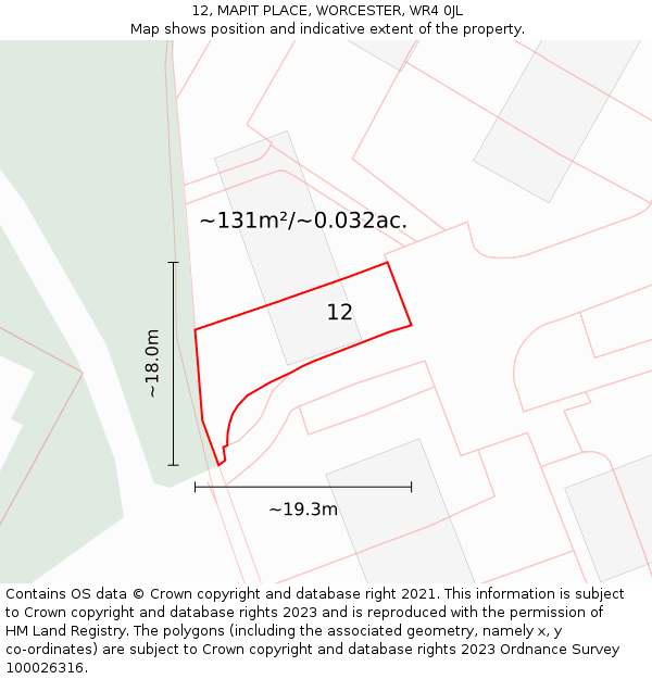 12, MAPIT PLACE, WORCESTER, WR4 0JL: Plot and title map